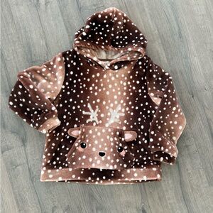 H&M Brown and White Plush Kids Hoodie with Fawn Spot Print